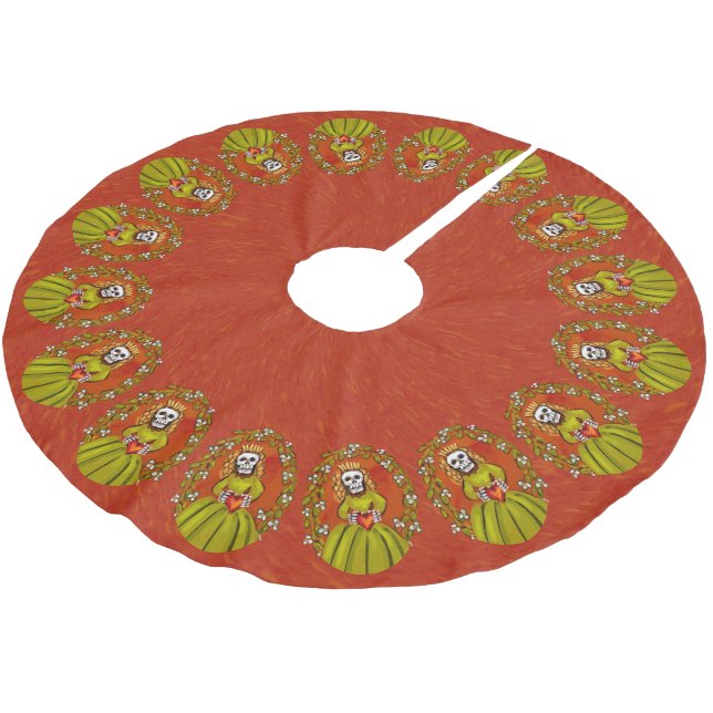 Skelettmutter mit Herz Polyester Weihnachtsbaumdecke (Schrägansicht)