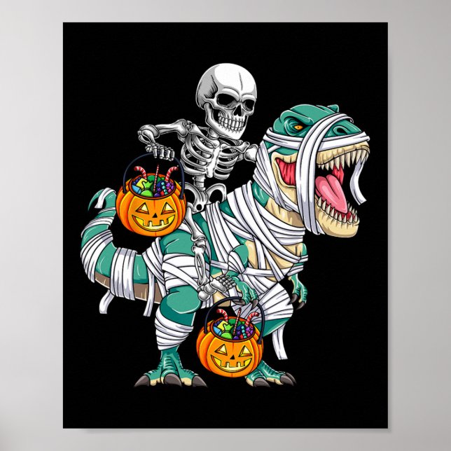 Skeletto Riding Dinosaur T Rex Spaß Kinder Jungen  Poster (Vorne)