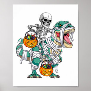 Skeletto Riding Dinosaur T Rex Spaß Kinder Jungen Poster