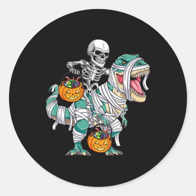 Skeletto Riding Dinosaur T Rex Spaß Kinder Jungen  Runder Aufkleber (Vorderseite)