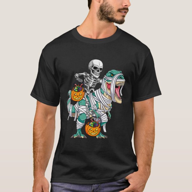 Skeletto Riding Dinosaur T Rex Spaß Kinder Jungen  T-Shirt (Vorderseite)