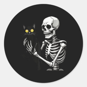 Skeletton, das eine Katze Niedliches Schwarzes Kat Runder Aufkleber