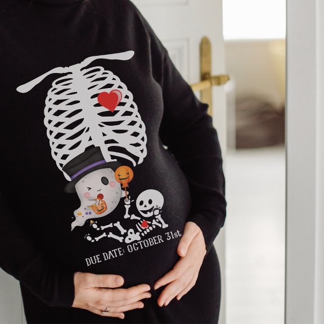 Skeletton Halloween Junge Mutter Schwangerschaft A Sweatshirt (Pregnancy Announcement Little BOO is Almost Due)
