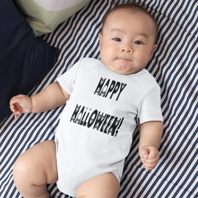 Skeletton Halloween-Text Baby Strampler (Skeleton Halloween Text Baby Bodysuit)