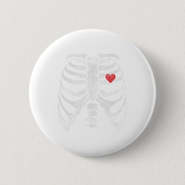 Skeletton Herzkranz Röntgen Erwachsene Kinder Spaß Button (Vorderseite)