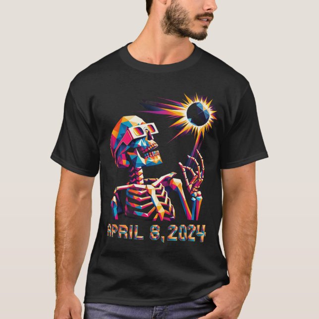 Skeletton "Low Poly Total Eclipse" 8. April 2024 T-Shirt (Vorderseite)