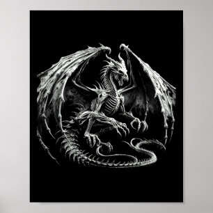 Skeletton Mythischer Drache Atmung Feuer Fantasie  Poster