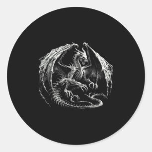 Skeletton Mythischer Drache Atmung Feuer Fantasie Runder Aufkleber