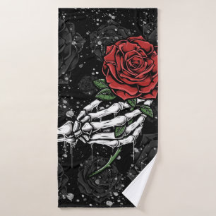 Skeletton-Rose mit Silberschwarz-gotischem Glanz Badhandtuch Set