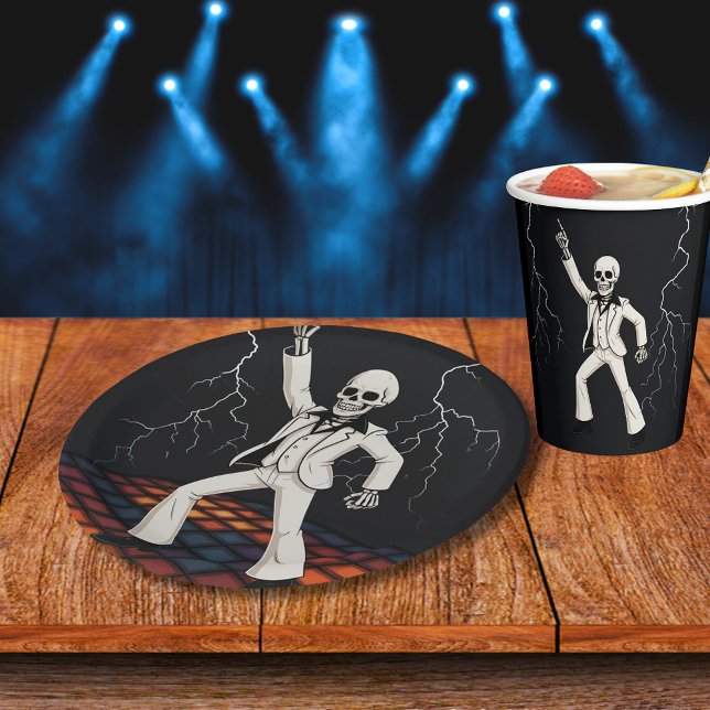 Skeletton Spuk Disco Halloween-Party Pappteller (Skeleton Haunted Disco Halloween Party Paper Plates)