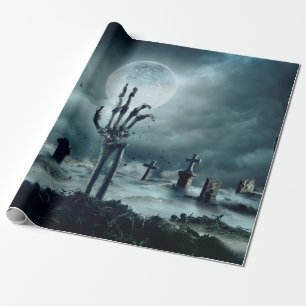 Skeletton Zombie Hand steigt aus einem Grab - H Geschenkpapier