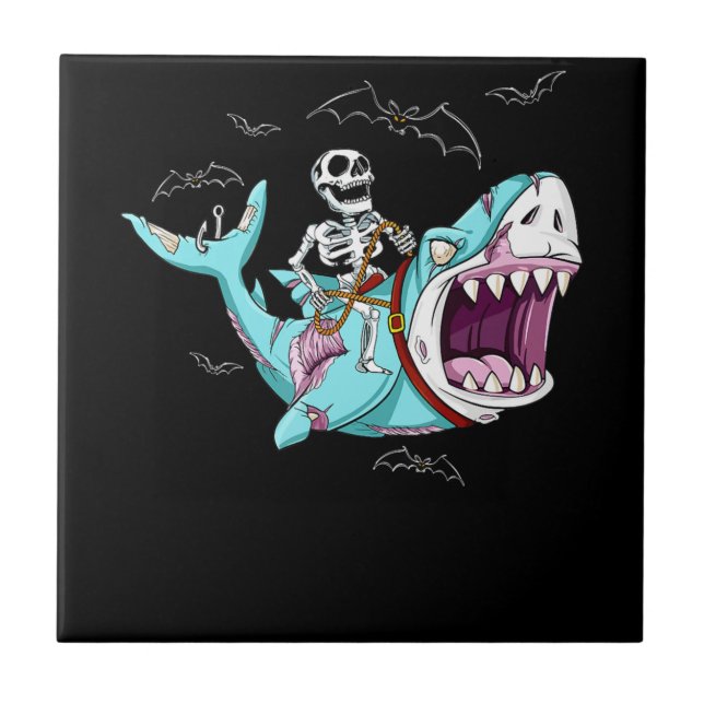 Skelettreise Zombie Shark Funny Halloween Geschenk Fliese (Vorderseite)