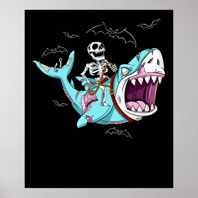 Skelettreise Zombie Shark Funny Halloween Geschenk Poster (Vorne)