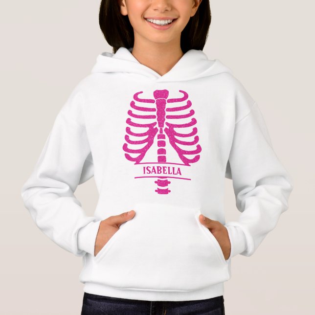 Skelettribs Hot Pink Glitzer Mit Monogramm Hoodie (Vorderseite)