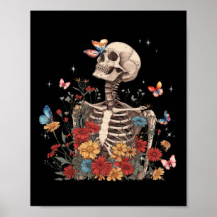 Skeletts Blume Butterfly Floral Halloween Men Wo Poster
