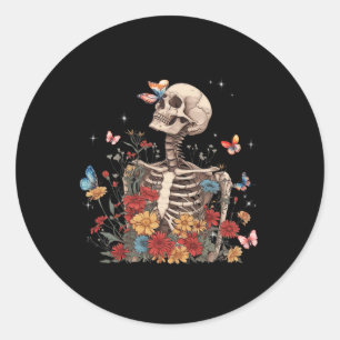 Skeletts Blume Butterfly Floral Halloween Men Wo Runder Aufkleber