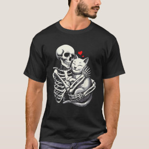 Skeletts, die Katzen zu Halloween umarmt Katzen Lo T-Shirt