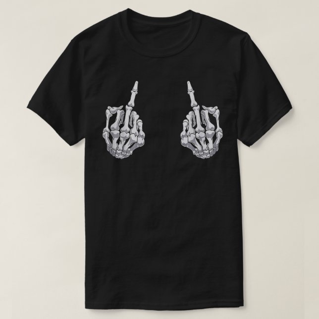 Skeletts Hand Halloween Bones Middle Finger Skull T-Shirt (Design vorne)