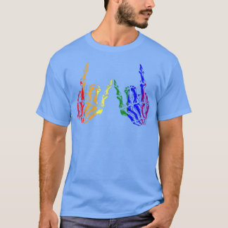 Skeletts Rock Hand LGBTQ Coole Regenbogenflagge Ga T-Shirt