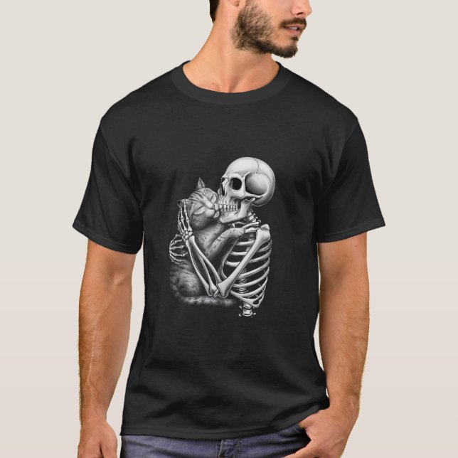 Skeletts Umarmung KatzenHalloween Katze Lover Katz T-Shirt (Vorderseite)