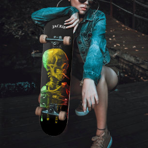 Skelettschädel mit brennender Zigarette Van Gogh Skateboard