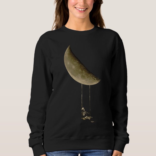 Skelettschwung auf dem Mond, Niedliches Halloween Sweatshirt (Vorderseite)