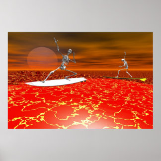 Skelettsurfen auf der Lava Poster