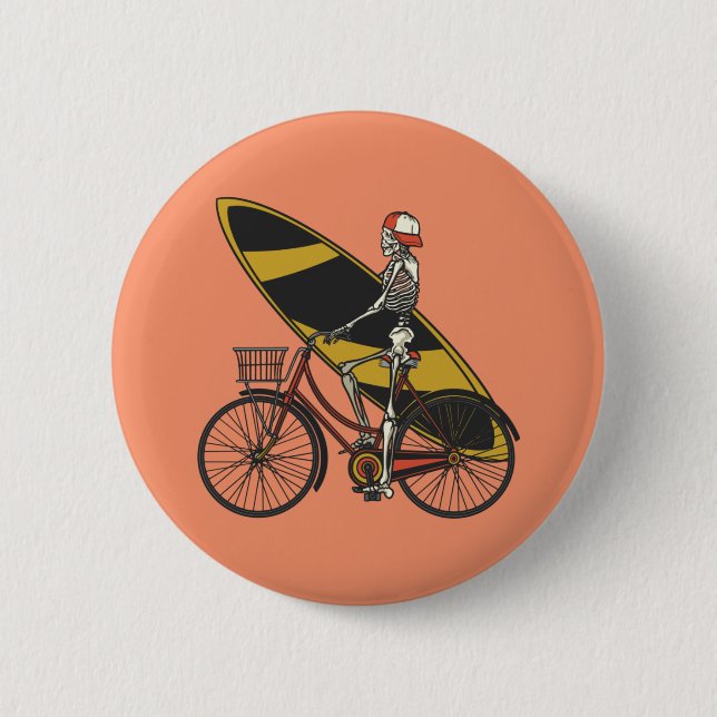 Skelettsurfer mit Surfbrett Button (Vorderseite)