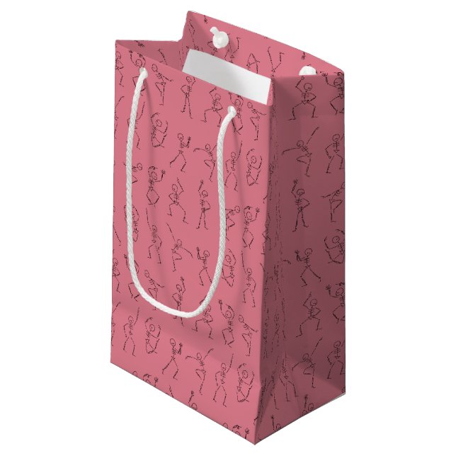 Skeletttanz Halloween kleine Geschenktasche - pink Kleine Geschenktüte (Vorderseite Schrägansicht)
