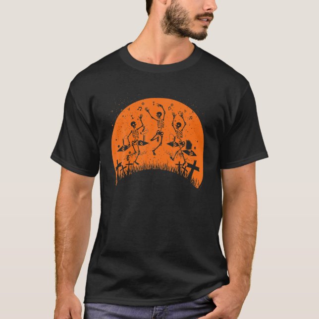Skeletttanz Macabre Vintag Retro Sunset Hallow T-Shirt (Vorderseite)