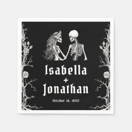 Skelettverheiratung mit schwarz-weißem Gothic Serviette