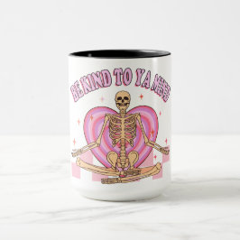 Skelettvermittlung sei nett zu Ya Mind Retro 60er Tasse