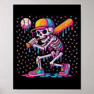 Skelton spielt Baseball Halloween Baseball Drip B Poster