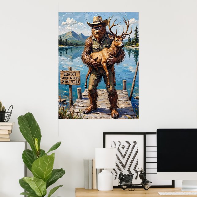 Skeptiker am See: Bigfoot's Dockside Companion Poster (Heimbüro)