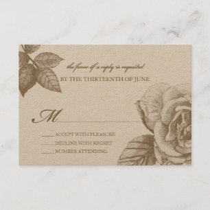 Sketch-Antwortkarte der Rose in Sepia RSVP Karte
