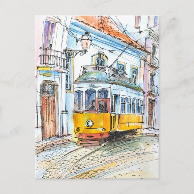 Sketch Art Portugal's Trem Postkarte (Vorderseite)