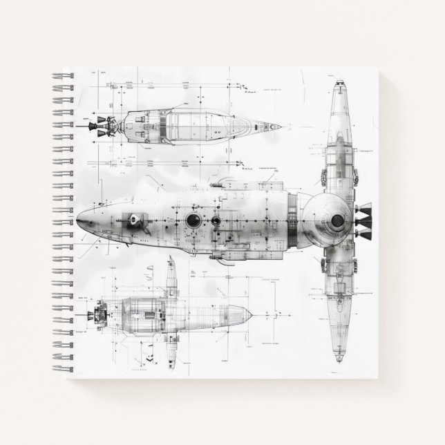 Sketch Blueprint Weltraumschiff Notizbuch (Vorderseite)