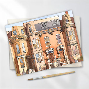 Sketch Brownstones   Boston Street Painting Postkarte