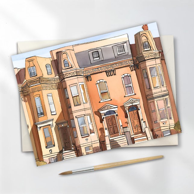 Sketch Brownstones | Boston Street Painting Postkarte (Von Creator hochgeladen)