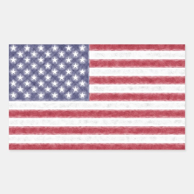 Sketch Effect USA Flag US Flagge Rechteckiger Aufkleber (Vorderseite)