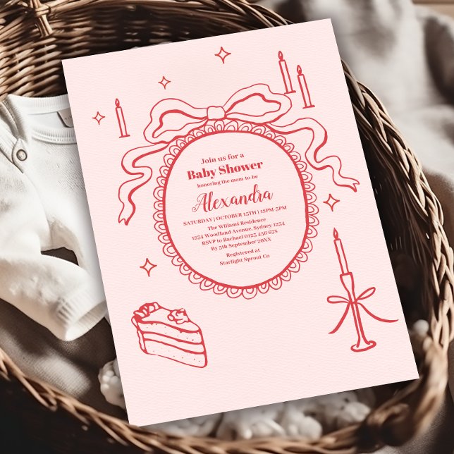 Sketch Hand Drawn Bow Babydusche Einladung (Von Creator hochgeladen)