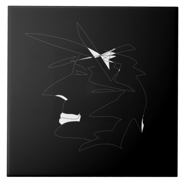 Sketch Head Seltsames Gesicht Minimalismus Fliese (Vorderseite)