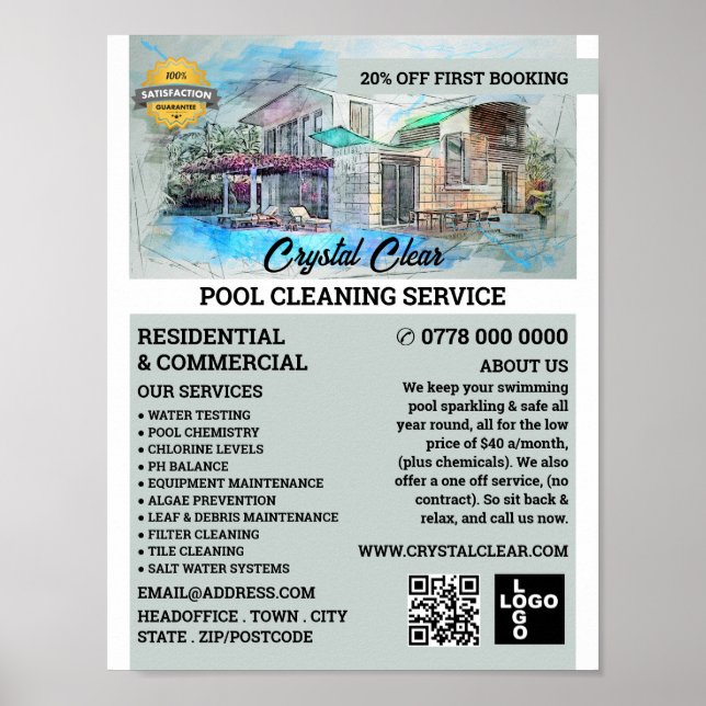 Sketch im Haus, Schwimmbad, Reinigung Poster (Vorne)