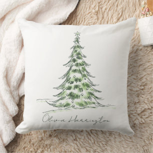 Sketch Pine Christmas Tree Minimaler Skriptname Kissen