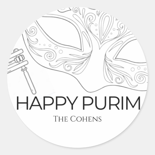 Sketch Purim Label Runder Aufkleber (Vorderseite)
