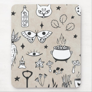 Sketch-Schmetterling-Katzenflasche Blätter Sternen Mousepad