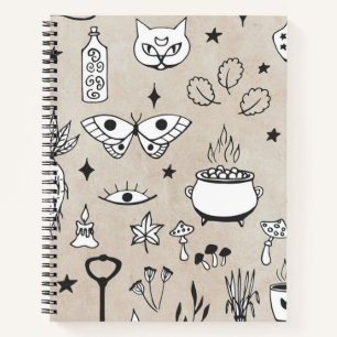 Sketch-Schmetterling-Katzenflasche Blätter Sternen Notizbuch