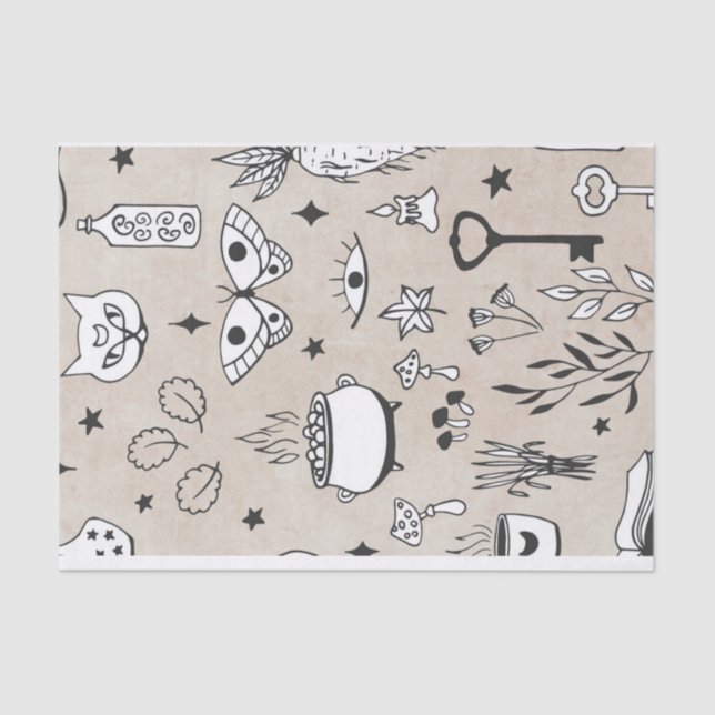 Sketch-Schmetterling-Katzenflasche Blätter Sternen Seidenpapier (Vorderseite)