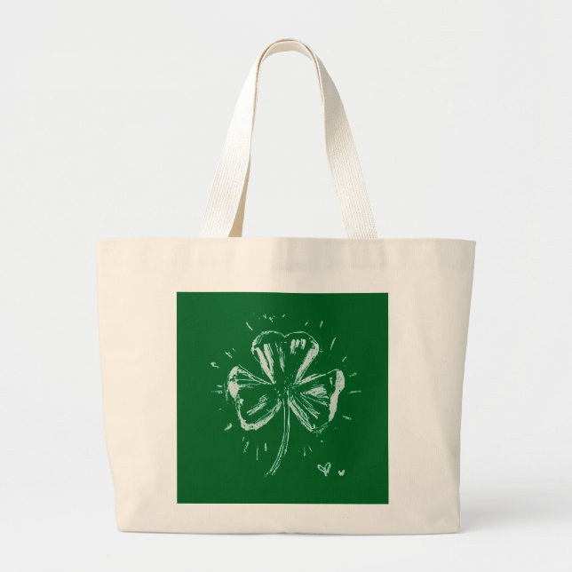 Sketch Shamrock – Hand-Drawn Irish Clover Design Jumbo Stoffbeutel (Vorne)