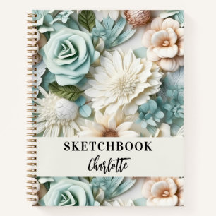 Sketchbook-Blume haben ein Skript mit grünen Creme Notizbuch